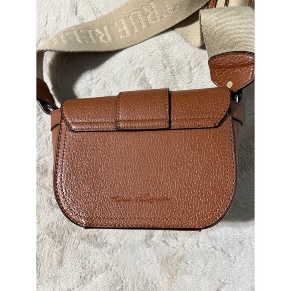 True Religion Tan Crossbody Bag With Gold Logo & Adjustable Canvas Strap - Picture 4 of 9